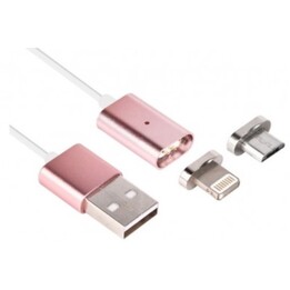 KABLEX USB 2.0 CABLE MALE / APPLE LIGHTNING MALE + CONNECTEUR MAGNETIQUE MICRO USB OR ROSE