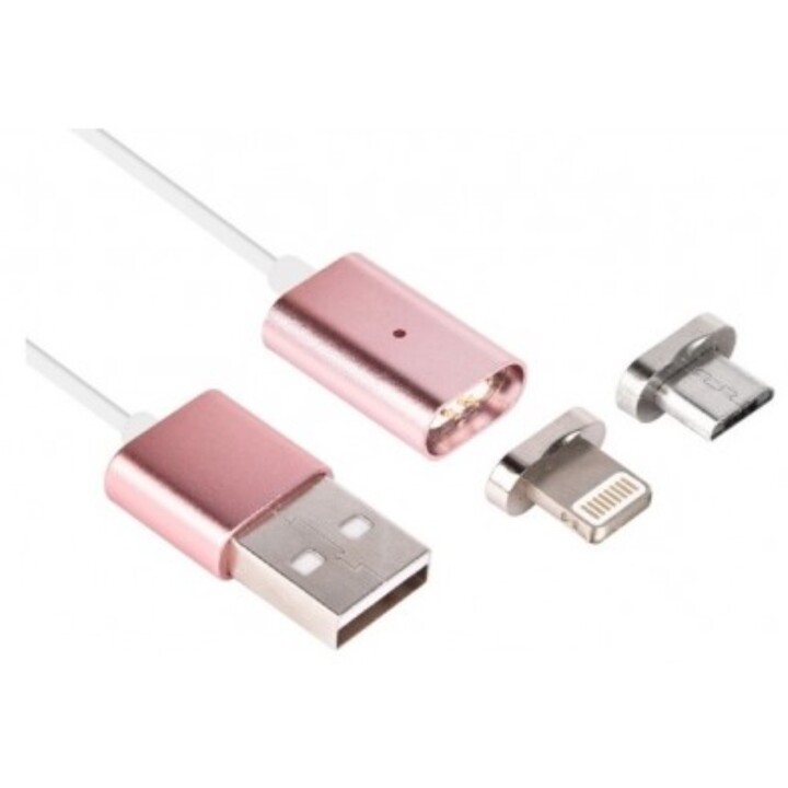 KABLEX USB 2.0 CABLE MALE / APPLE LIGHTNING MALE + MICRO USB MAGNETIC CONNECTOR ROSE GOLD