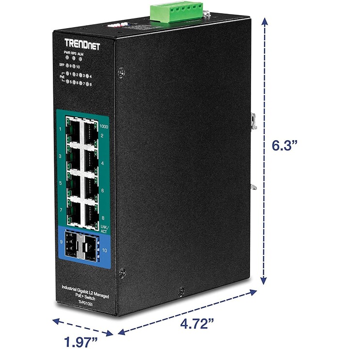 Managed Switch TRENDnet TI-PG102I 10 Ports/ RJ-45 Gigabit 10/100/1000 / PoE/ SFP