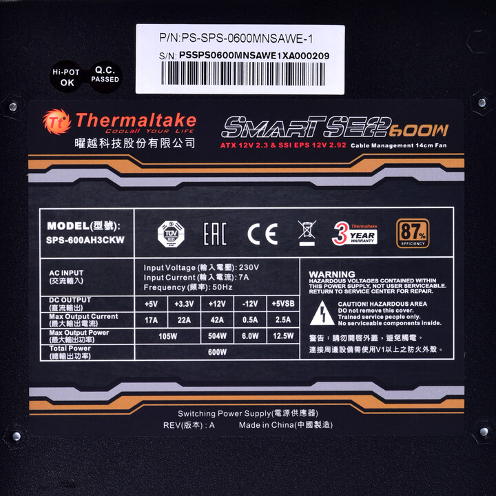 Thermaltake Smart SE2 600W unidad de fuente de alimentación ATX Negro
