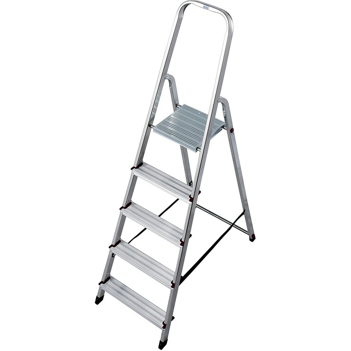 Escalera de tijera Krause Corda con 5 peldaños de aluminio y plataforma de seguridad, capacidad de alcance 3M