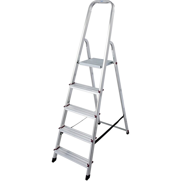 Escalera de tijera Krause Corda con 5 peldaños de aluminio y plataforma de seguridad, capacidad de alcance 3M