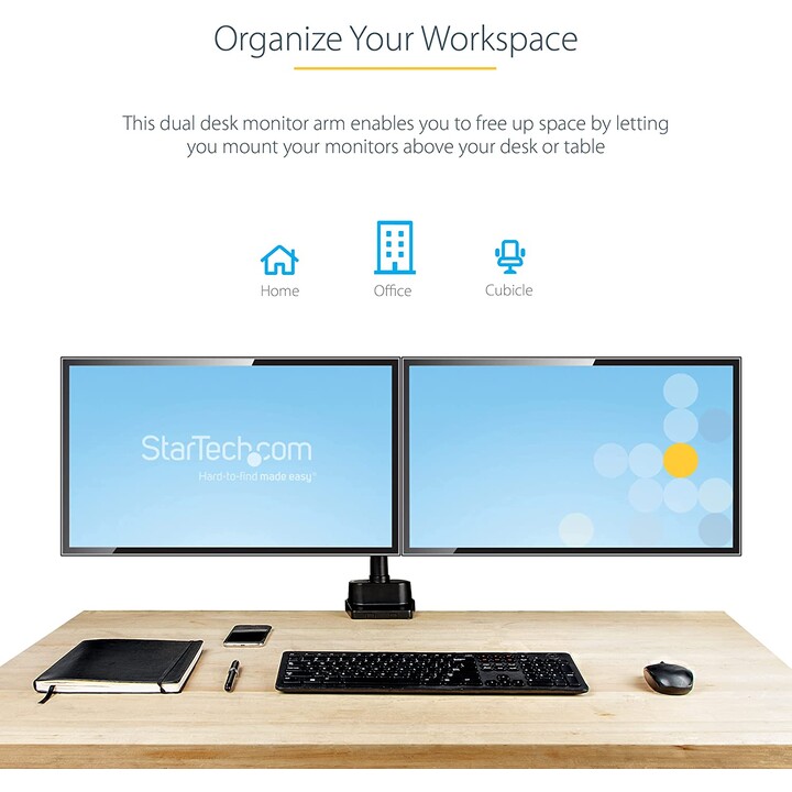 StarTech.com Bras pour Double Moniteur, Support de Moniteur à Mouvement Complet pour 2 Écrans VESA jusqu'à 32" (8kg), Réglable e