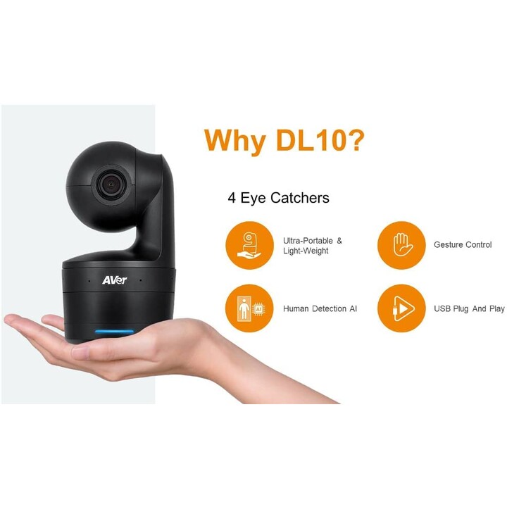 Telecamera AVer DL10 Full HD, zoom 3X, USB, RJ45, tracciamento automatico, microfono integrato, controllo tramite gesti