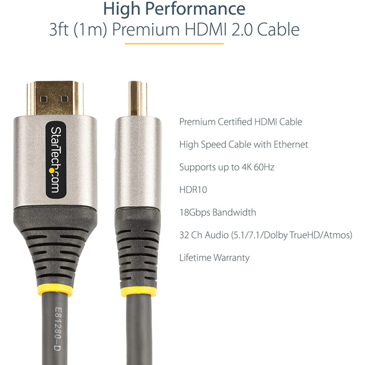 StarTech.com HDMMV1M Premium zertifiziertes HDMI-2.0-Kabel 1 m schwarz