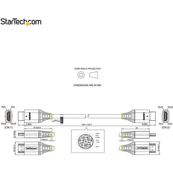 StarTech.com HDMMV1M Premium zertifiziertes HDMI-2.0-Kabel 1 m schwarz