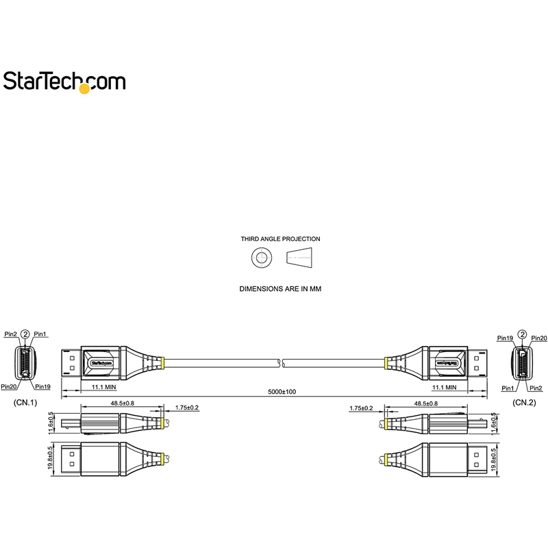5m porta de exibição 1.4 8k60 cabo