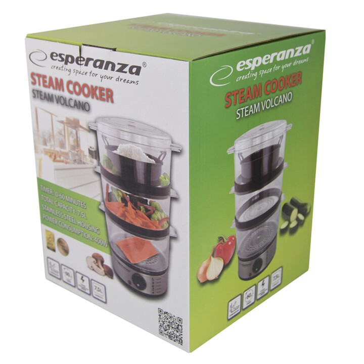 Esperanza EKG009 Olla a vapor 3 cesto (s) de acero inoxidable 400 W 7.5L