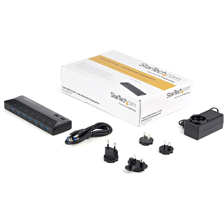 STARTECH.COM ST93007U2C Hub USB 3.0 de 7 portas com 2 portas de carregamento rápido 2,4 A preto