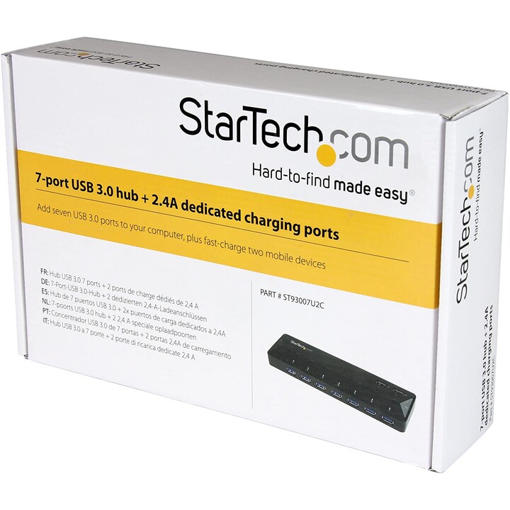 STARTECH.COM ST93007U2C Hub USB 3.0 de 7 puertos con 2 puertos de carga rápida 2,4 A negro