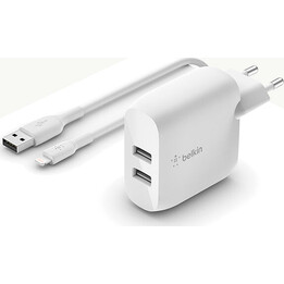 Chargeur double usb-a 1m a-ltg 24w wht