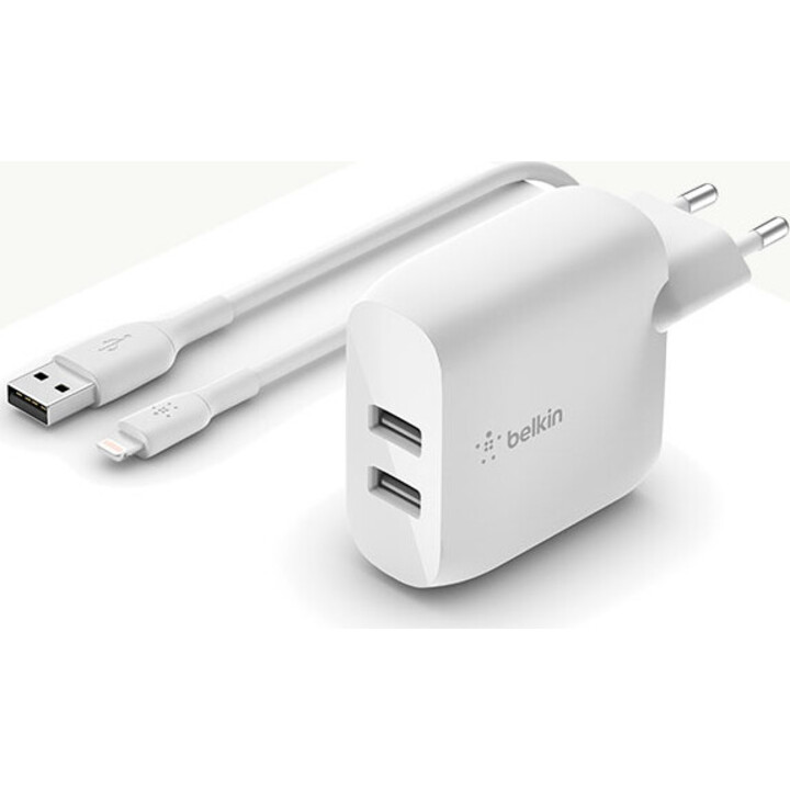 Chargeur double usb-a 1m a-ltg 24w wht