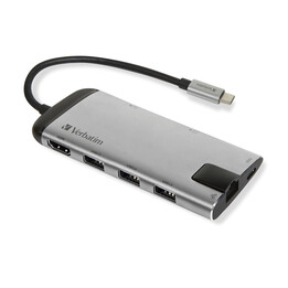 Hub de interface Verbatim 49142 USB 3.2 Gen 1 (3.1 Gen 1) Tipo-C 1000 Mbit/s Preto, Prata