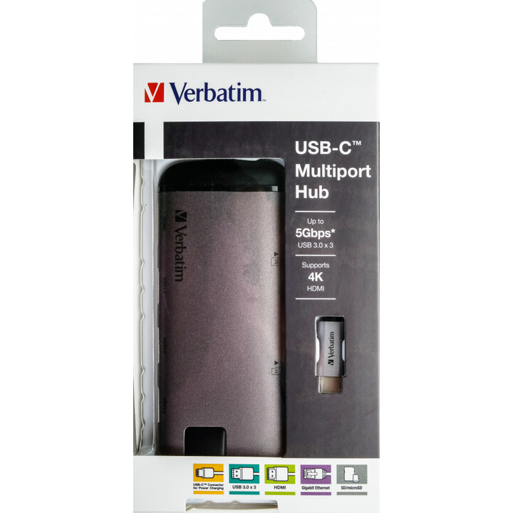 Hub interfaccia Verbatim 49142 USB 3.2 Gen 1 (3.1 Gen 1) Type-C 1000 Mbit/s Nero, Argento