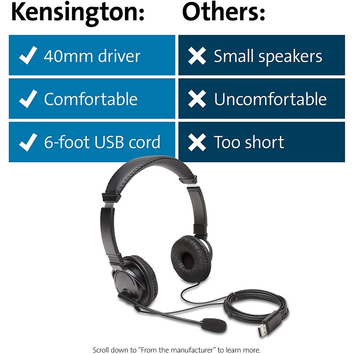 KENSINGTON K97601WW Cuffie USB Hi-Fi con microfono, nere
