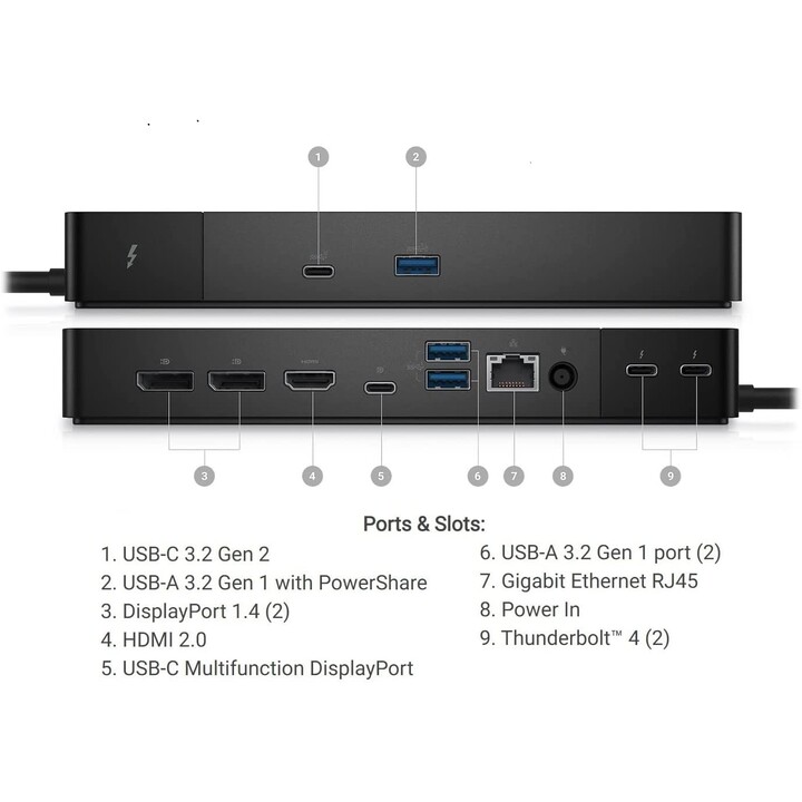 Dell Docking Station WD22TB4 (Thunderbolt 3, 2x USB-C 3.1, 3x USB A 3.1, 2x DisplayPort, HDMI, RJ-45, 180 Watt)