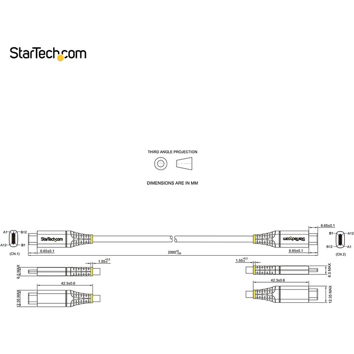 StarTech.com Câble USB-C de 2m, USB 5Gbps, 100W (5A) Power Delivery, 4K 60Hz DP Alt Mode, Gaine TPE - Compatible Thunderbolt