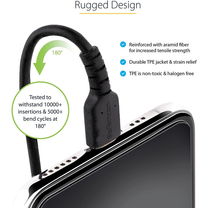 StarTech.com RUSB2ALT50CMBC cable USB-A a Lightning espiralado 50 cm MFi negro