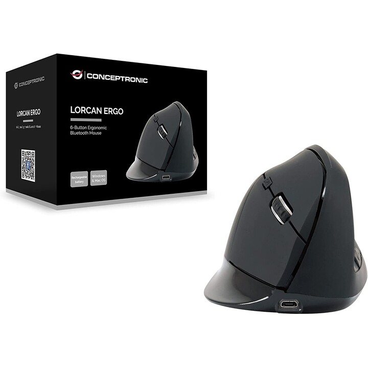MOUSE CONCEPTRONIC VERTICALE BLUETOOTH 1600DPI 6 TASTI NERO