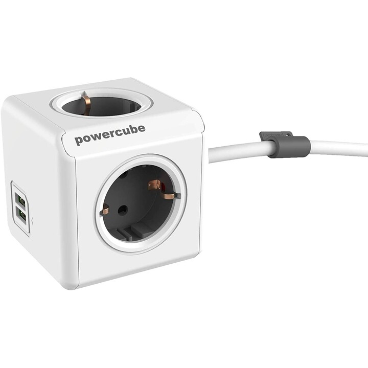 POWERCUBE PLUG EXTENDED USB 1.5M GRAU 1406GY/DEEUPC