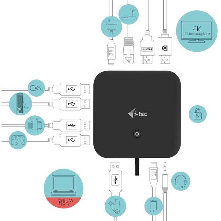 PUERTO REPLICADOR USB-CD I-TEC HDMI + DP + RJ45 + 2XUSB 3.2 + 2XUSB 2.0 + 2XUSB-C + JACK