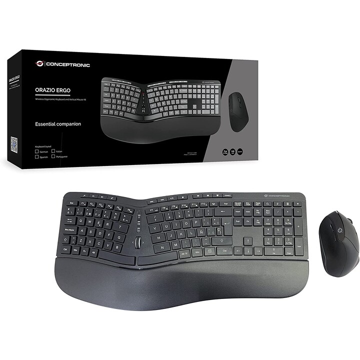 TECLADO SEM FIO CONCEPTRONICO ERGONÔMICO + MOUSE