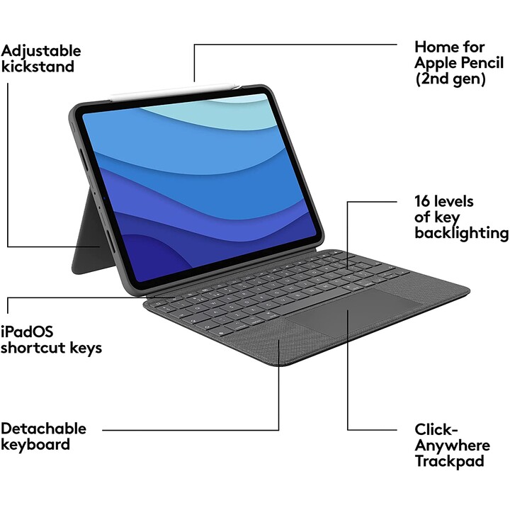 COUVERTURE + CLAVIER LOGITECH COMBO TOUCH GRAPHITE POUR IPAD 2019
