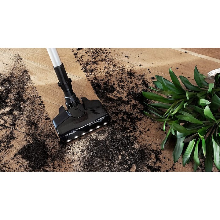 Bosch BBS711W aspirateur balai et balai électrique Sans sac 0,3 L Noir, Acier inoxydable, Blanc