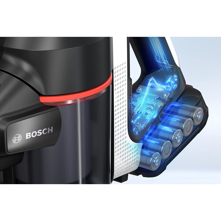 Bosch BBS711W aspirateur balai et balai électrique Sans sac 0,3 L Noir, Acier inoxydable, Blanc