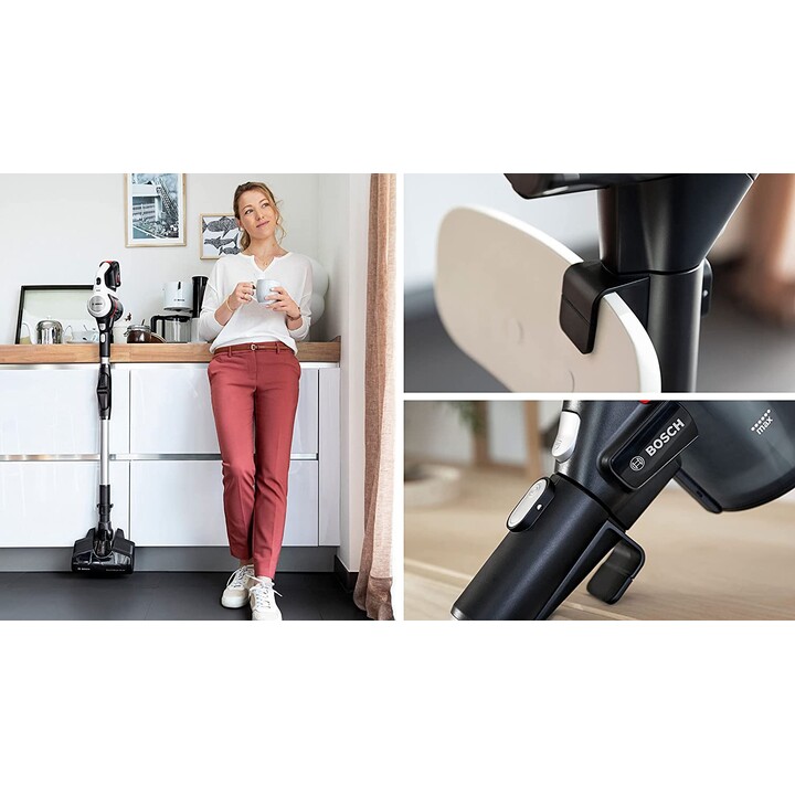Bosch BBS711W aspirateur balai et balai électrique Sans sac 0,3 L Noir, Acier inoxydable, Blanc