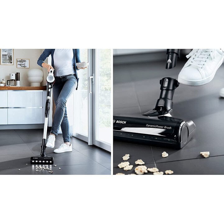 Bosch BBS711W aspirateur balai et balai électrique Sans sac 0,3 L Noir, Acier inoxydable, Blanc