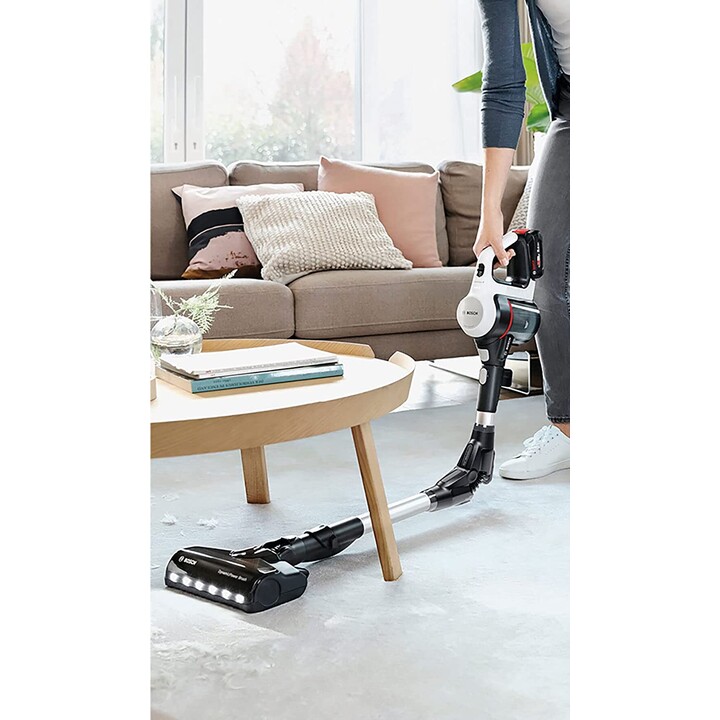 Bosch BBS711W aspirateur balai et balai électrique Sans sac 0,3 L Noir, Acier inoxydable, Blanc