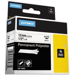 DYMO IND 18483 Etikettenband Polyester permanent 12 mm x 5,5 m schwarz auf weiß