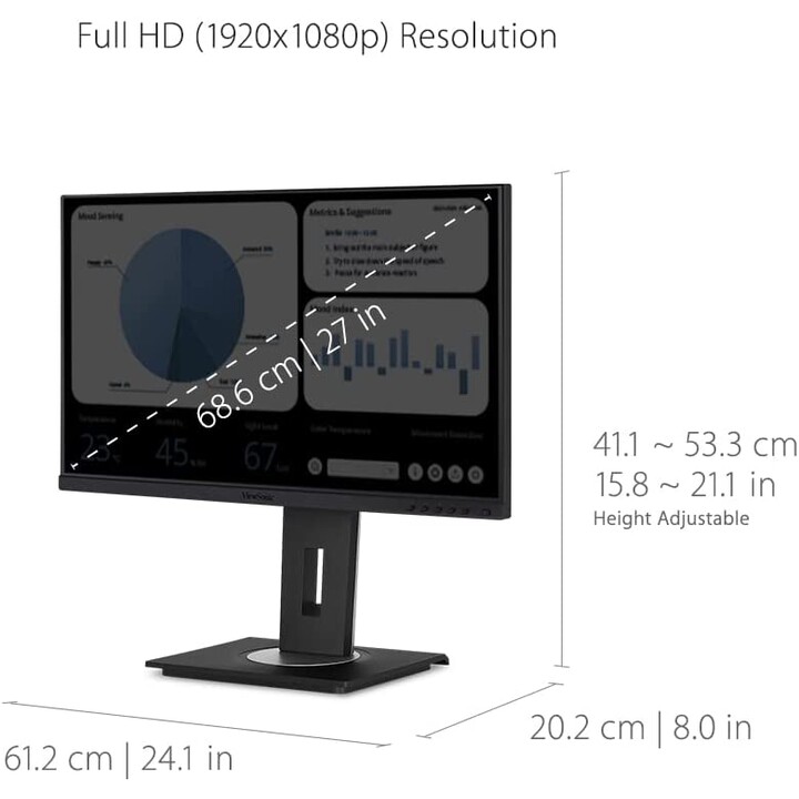 Monitor LED ViewSonic VG2748A-2 (27") de 68,58 cm (Full HD, 1920 x 1080, IPS, 5ms, HDMI, DisplayPort, VGA, USB)