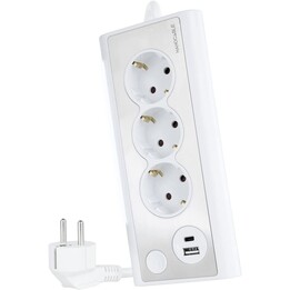 Multiprise avec interrupteur Nanocable 10.37.0013-W/ 3 prises de courant/ 1 USB/ 1 USB Type-C/ Blanc