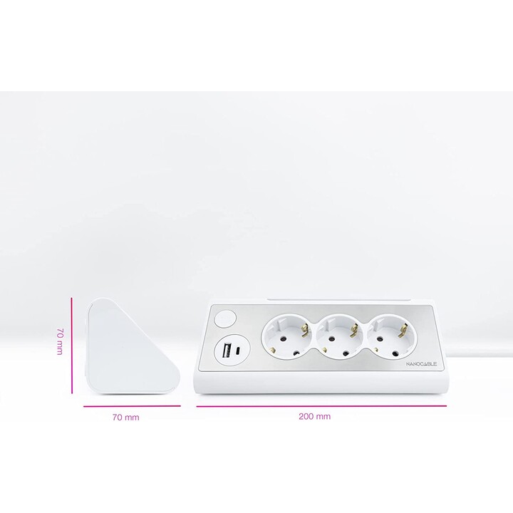 Multiprise avec interrupteur Nanocable 10.37.0013-W/ 3 prises de courant/ 1 USB/ 1 USB Type-C/ Blanc