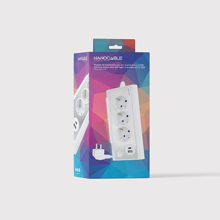 Multiprise avec interrupteur Nanocable 10.37.0013-W/ 3 prises de courant/ 1 USB/ 1 USB Type-C/ Blanc