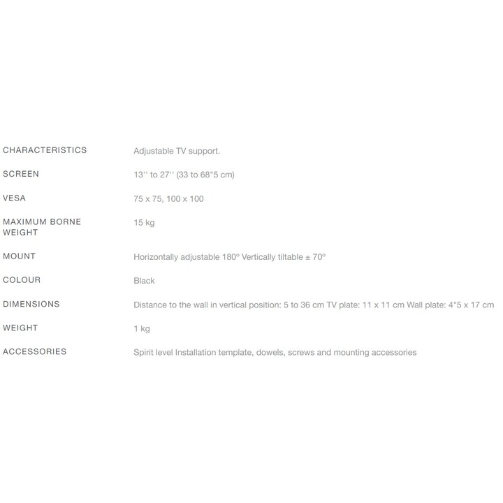 Fonestar STV-648N Suporte de parede ajustável / inclinado para TV de 13-27 '/ até 15kg