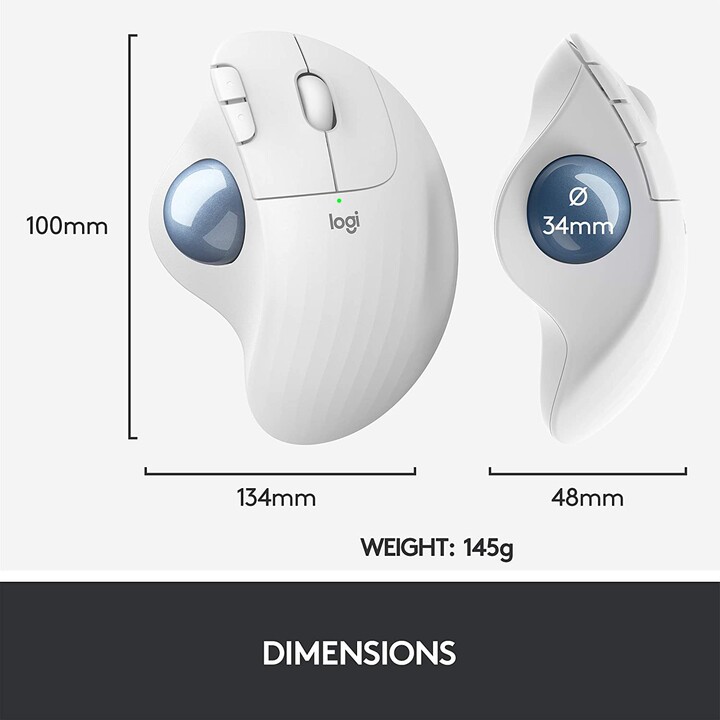 Trackball inalámbrico Logitech ERGO M575 (menos movimiento, por lo tanto más comodidad, blanco)