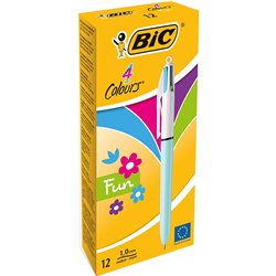 Bic Fashion 887777 Boîte de stylos à encre à l&#39;huile rétractable / 12 unités / 4 couleurs d&#39;encre / Couleur bleu pastel 