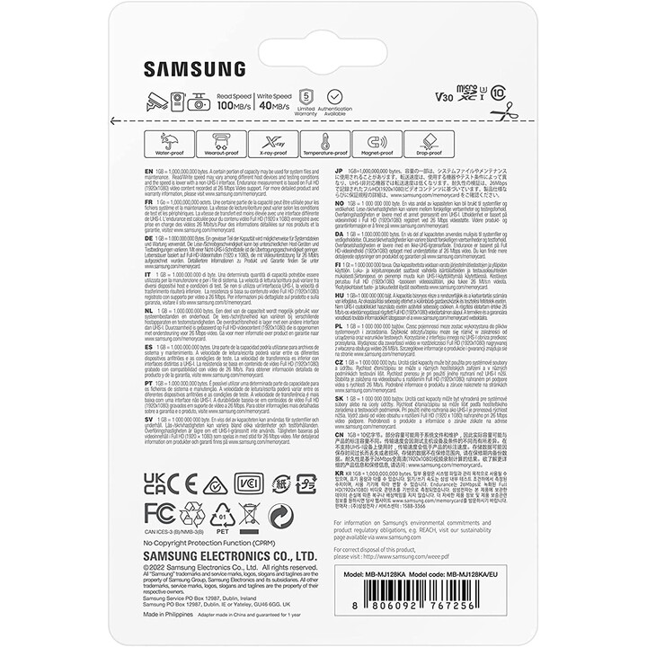 Kit Samsung PRO Endurance MicroSDHC 128 Go (R100/W40, avec adaptateur SD)
