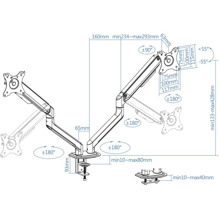 MONITOR/TV TABLE SUPPORT TOOQ DB4132TNR-W 17''/32'' MAX.9KG White 2 ARMS