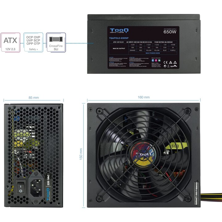 TooQ TQAPOLO-650SP Power Supply/ 650W/ 14cm Fan