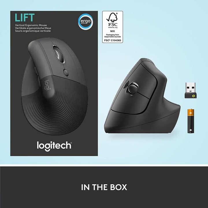 Mouse verticale ergonomico destrorso Logitech Lift (wireless, grafite)