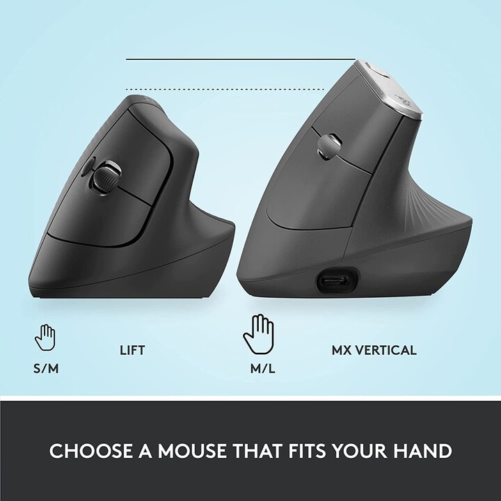 Logitech Lift ergonomische vertikale MausfürRechtshänder (kabellos, grafit)