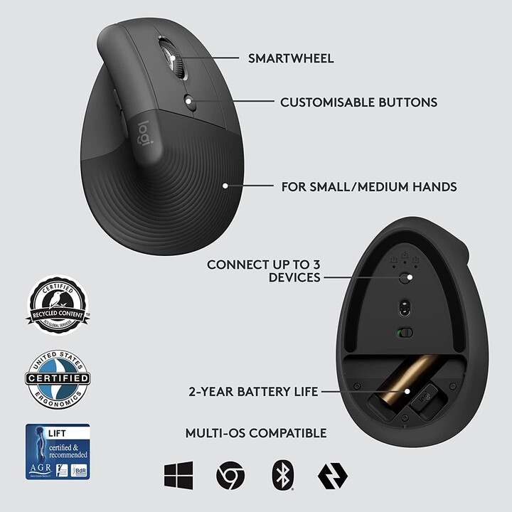 Mouse Logitech Vertical Wireless Lift for Business GRAPHITE