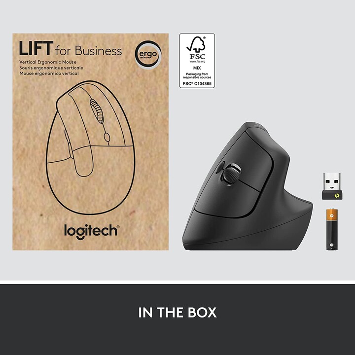 Mouse Logitech Vertical Wireless Lift for Business Grafite