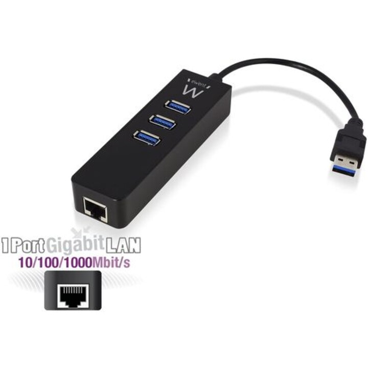 Hub Ewent Ew1140 3Ptos Usb3.0/Rj45