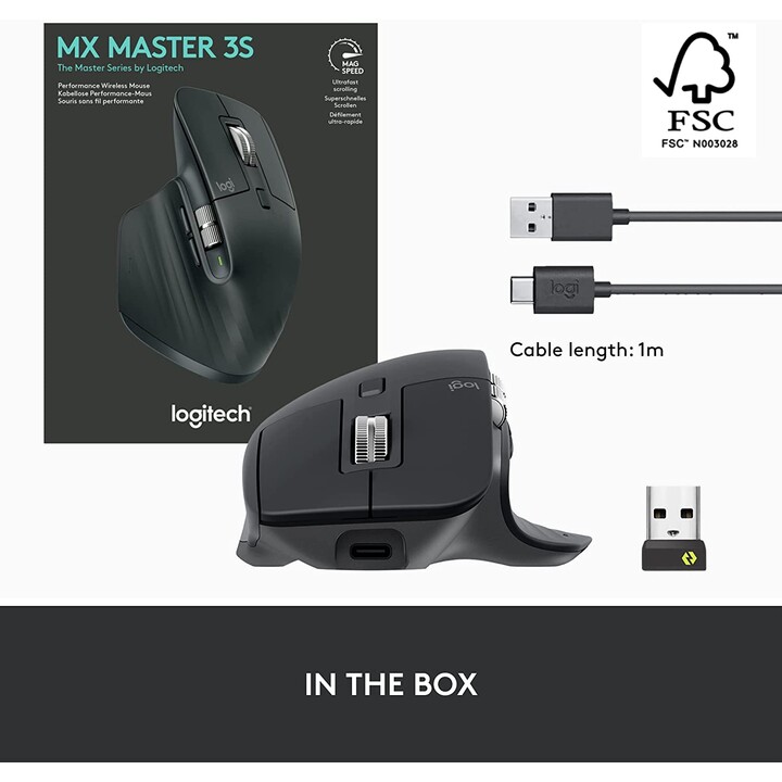 Souris sans fil Logitech MX Master 3S (sans fil, graphite)