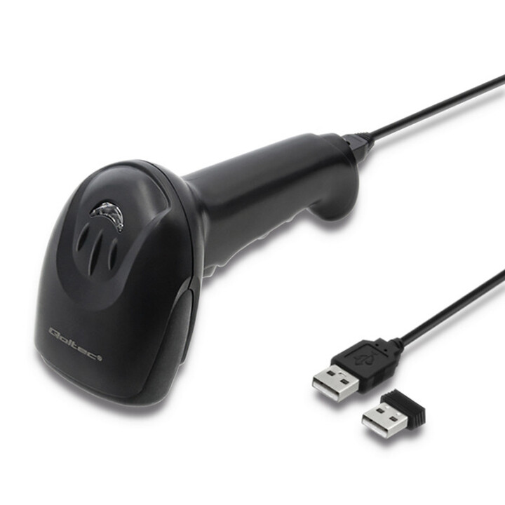 Scanner laser 1D wireless Qoltec 50868 | 2D | Nero